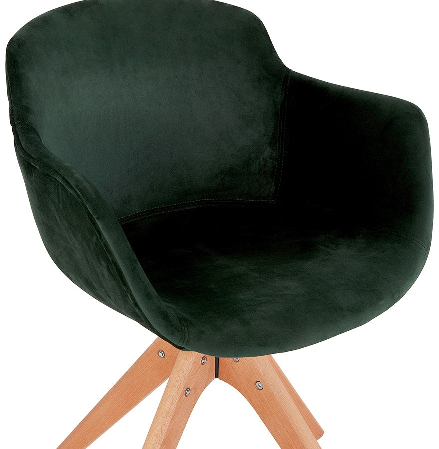 Veloria | Luxe fauteuil met armleuningen - groen velours - natuurlijk hout