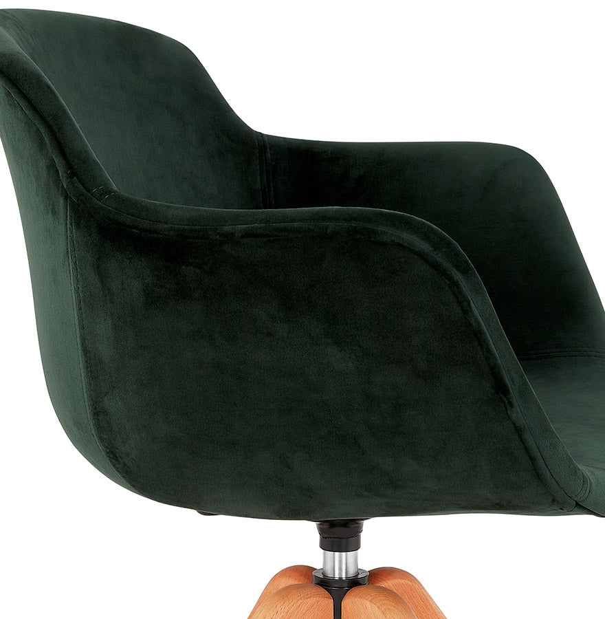 Veloria | Luxe fauteuil met armleuningen - groen velours - natuurlijk hout