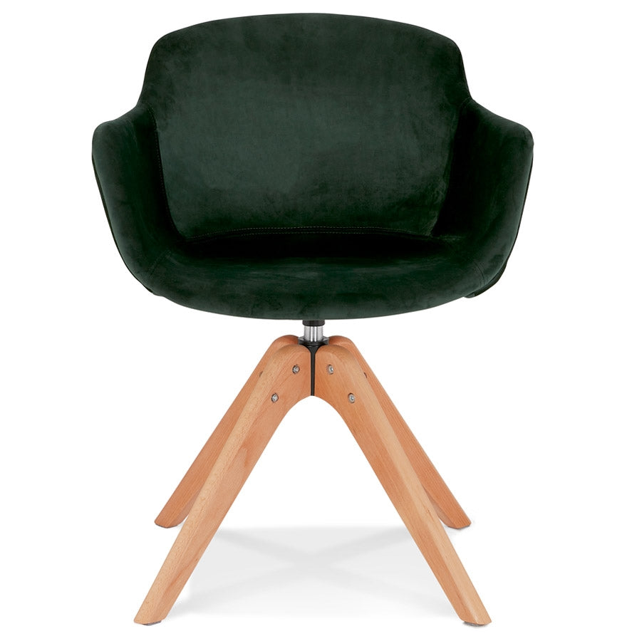 Veloria | Luxe fauteuil met armleuningen - groen velours - natuurlijk hout
