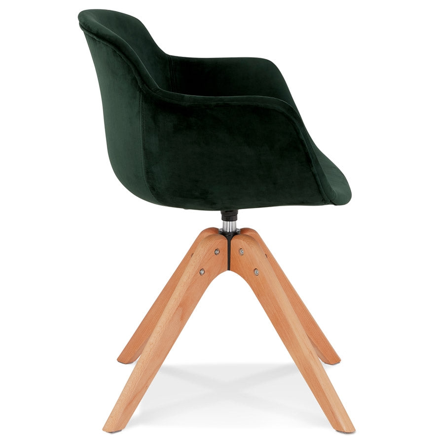 Veloria | Luxe fauteuil met armleuningen - groen velours - natuurlijk hout