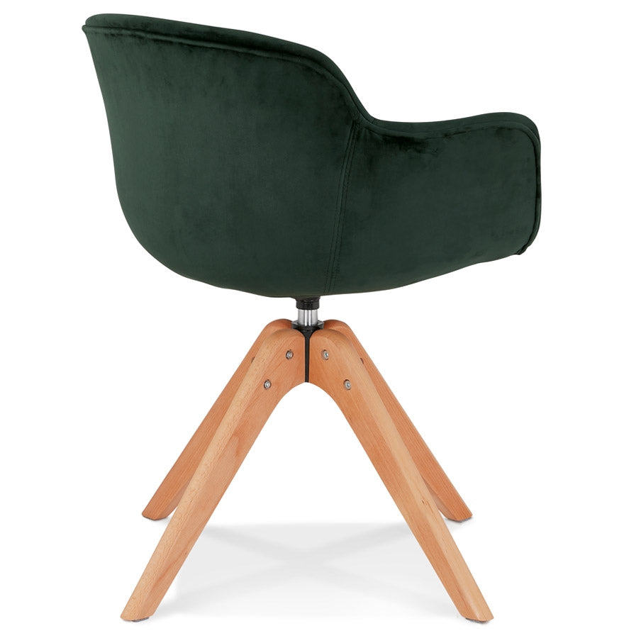 Veloria | Luxe fauteuil met armleuningen - groen velours - natuurlijk hout