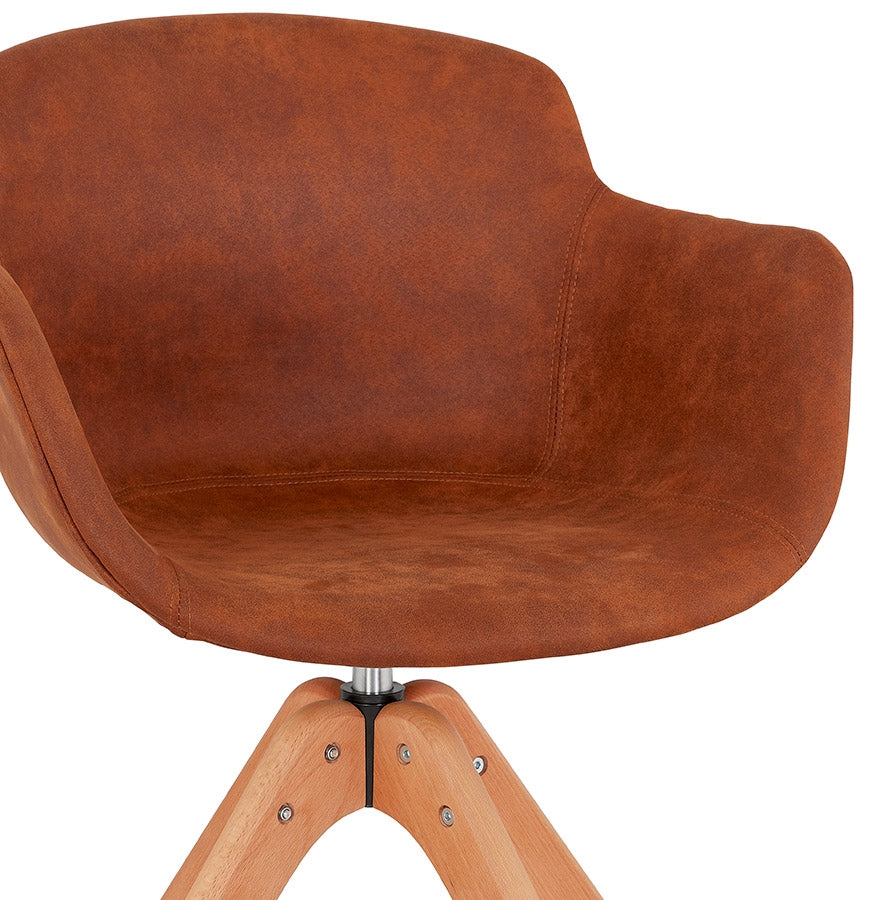 Valora | Luxe fauteuil met armleuningen – bruin microvezel, natuurlijk hout