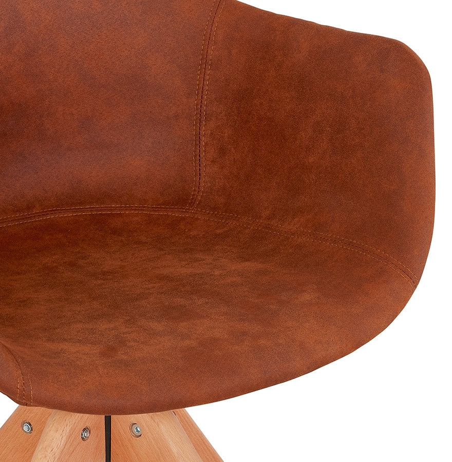 Valora | Luxe fauteuil met armleuningen – bruin microvezel, natuurlijk hout