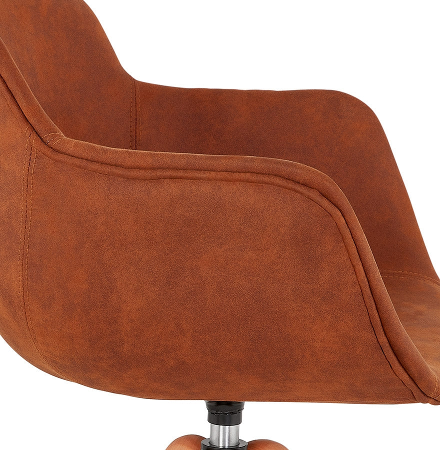 Valora | Luxe fauteuil met armleuningen – bruin microvezel, natuurlijk hout