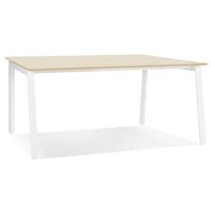 Arista | Luxe vergadertafel met natuurlijk hout en wit metaal - 140x140 cm-OfficeKing