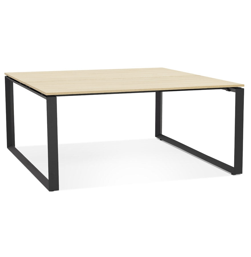 Brevira | Luxe vergadertafel met natuurlijke afwerking en zwart metaal - 140x140 cm