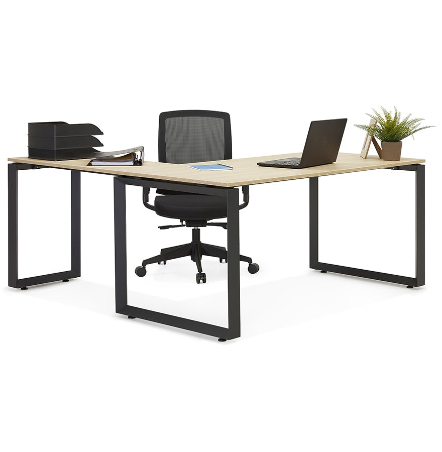 Brevira | Luxe vergadertafel met natuurlijke afwerking en zwart metaal - 140x140 cm