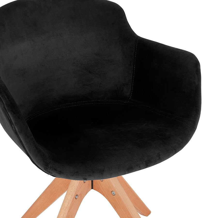 Veloria | Luxe fauteuil met armleuningen – zwart fluweel – natuurlijk hout-OfficeKing