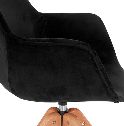 Veloria | Luxe fauteuil met armleuningen – zwart fluweel – natuurlijk hout-OfficeKing