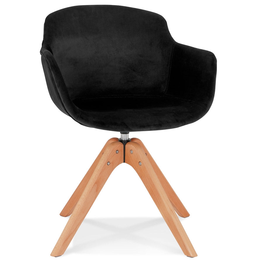 Veloria | Luxe fauteuil met armleuningen – zwart fluweel – natuurlijk hout