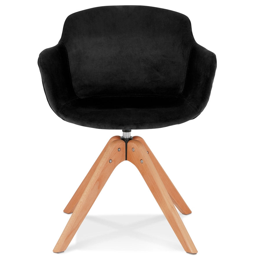 Veloria | Luxe fauteuil met armleuningen – zwart fluweel – natuurlijk hout-OfficeKing