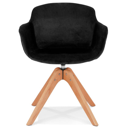 Veloria | Luxe fauteuil met armleuningen – zwart fluweel – natuurlijk hout-OfficeKing