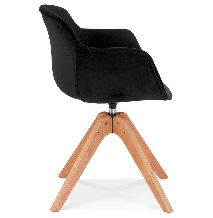 Veloria | Luxe fauteuil met armleuningen – zwart fluweel – natuurlijk hout-OfficeKing
