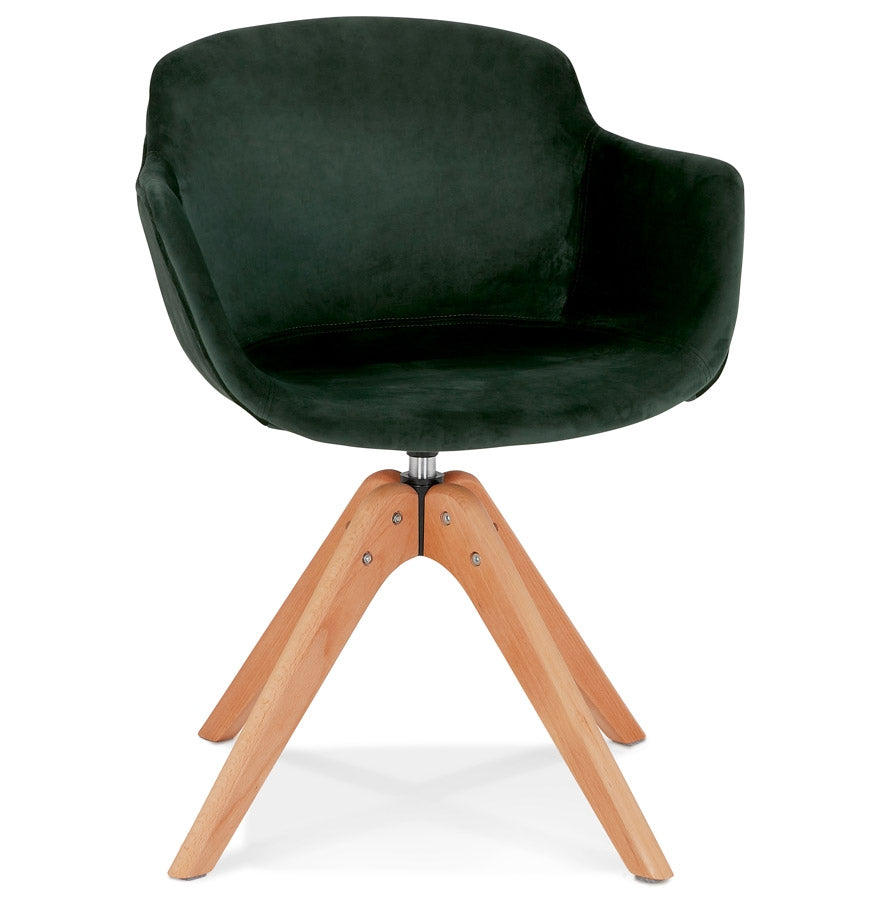 Veloria | Luxe fauteuil met armleuningen - groen velours - natuurlijk hout