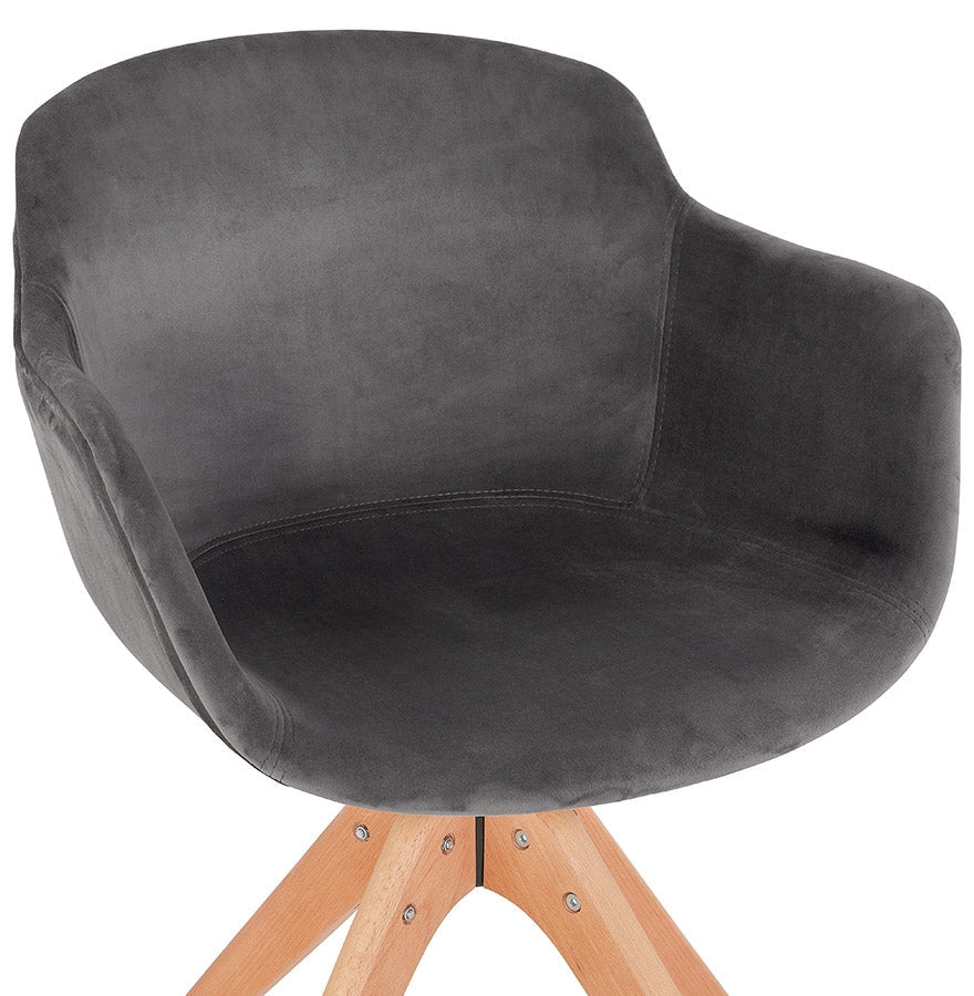 Velurelle | Luxe fauteuil met armleuningen - grijze velours - natuurlijk houten poten-OfficeKing