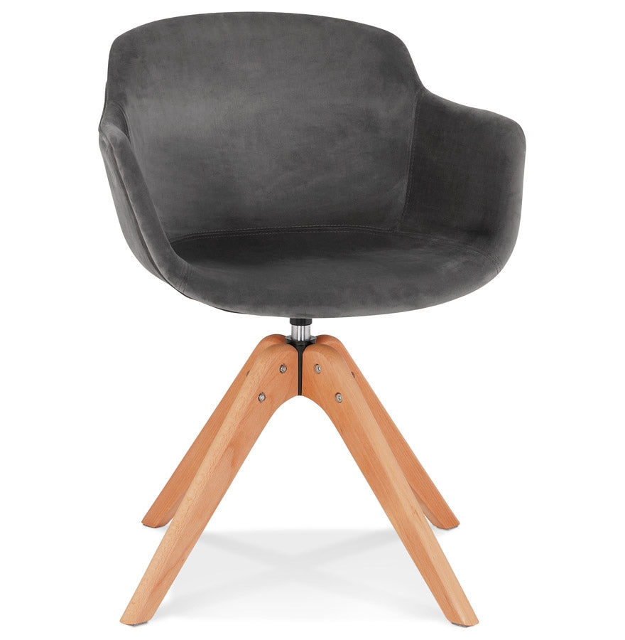 Velurelle | Luxe fauteuil met armleuningen - grijze velours - natuurlijk houten poten