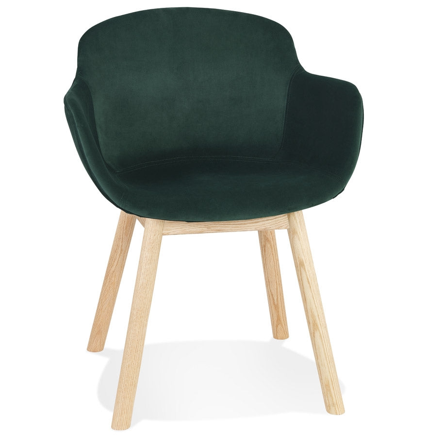 Velora | Luxe fluwelen stoel met armleuningen – natuurlijk hout