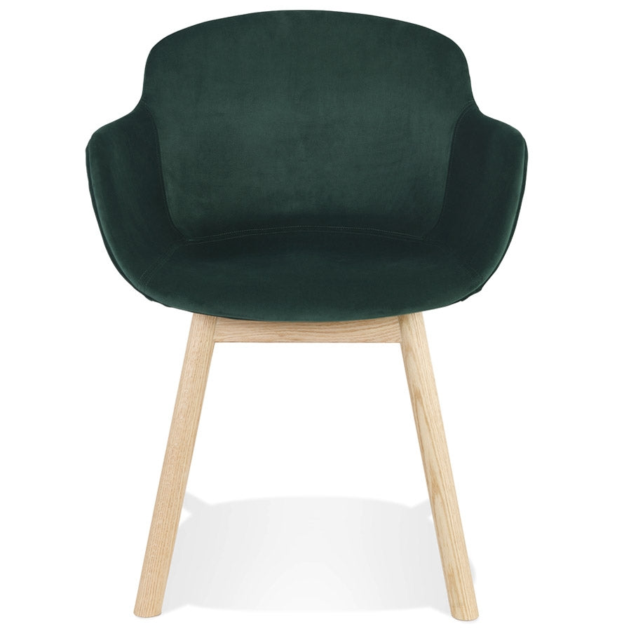 Velora | Luxe fluwelen stoel met armleuningen – natuurlijk hout