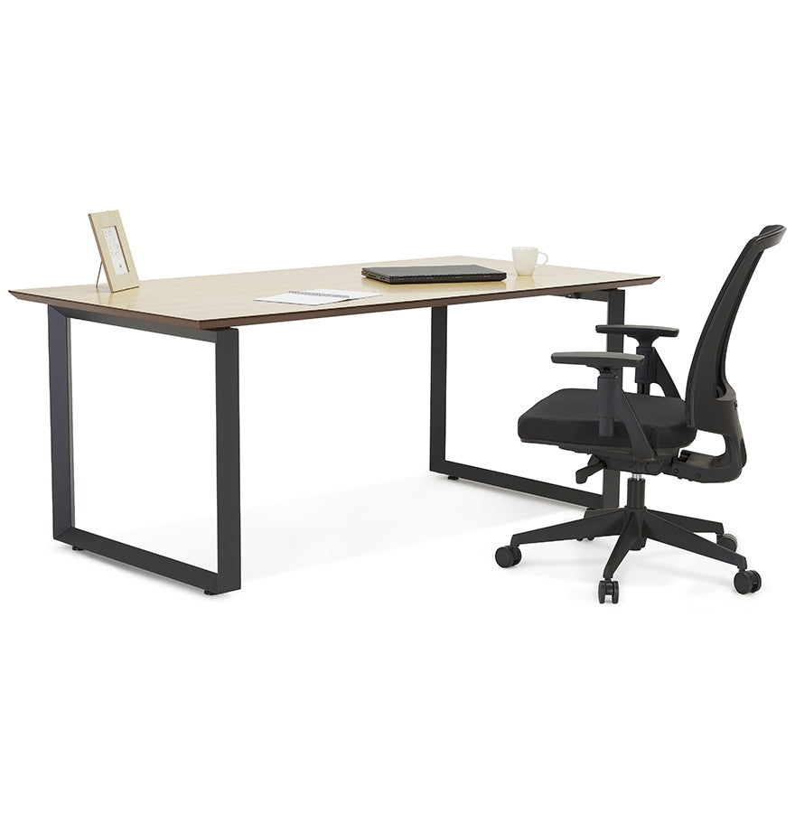 Gimora | Luxe bureau met notenhout en zwart metaal - 180x90 cm