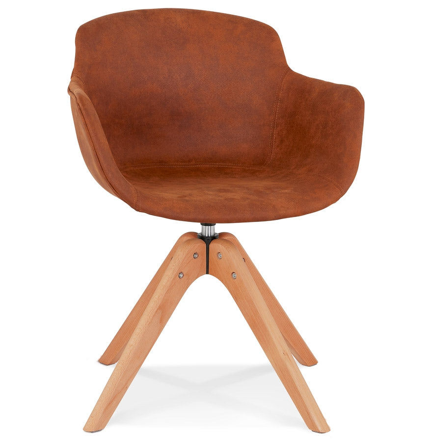 Valora | Luxe fauteuil met armleuningen – bruin microvezel, natuurlijk hout