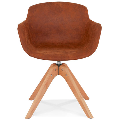 Valora | Luxe fauteuil met armleuningen – bruin microvezel, natuurlijk hout-OfficeKing