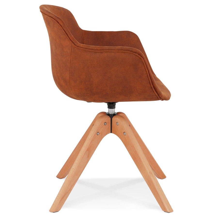 Valora | Luxe fauteuil met armleuningen – bruin microvezel, natuurlijk hout-OfficeKing