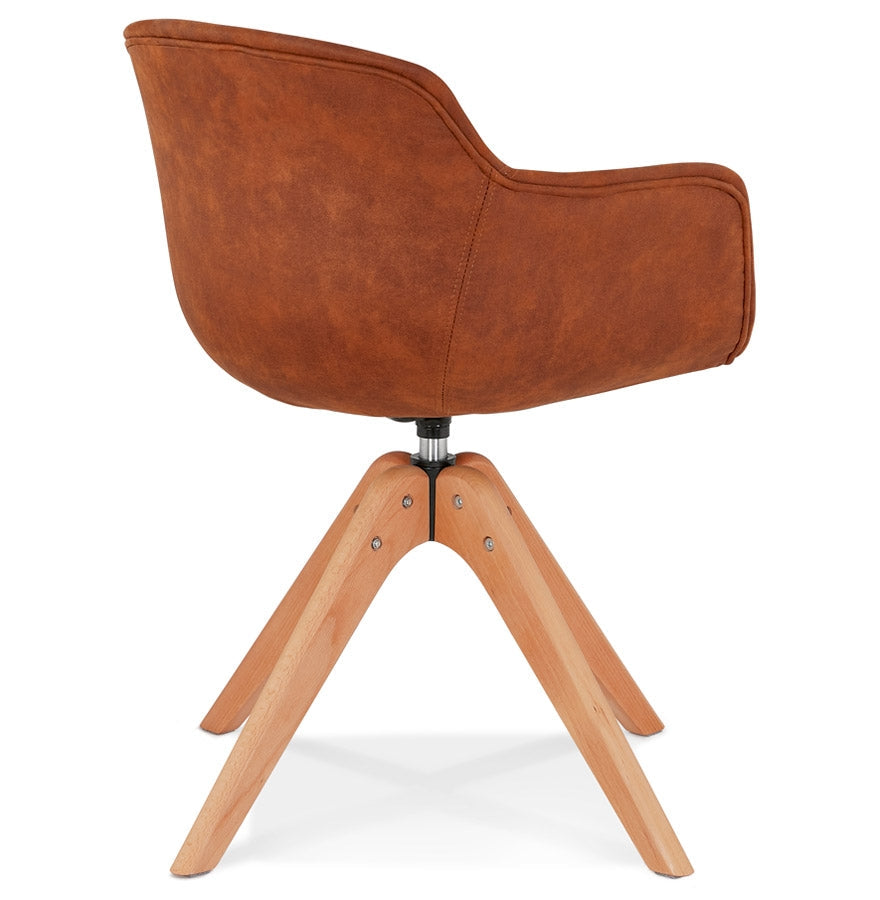Valora | Luxe fauteuil met armleuningen – bruin microvezel, natuurlijk hout-OfficeKing