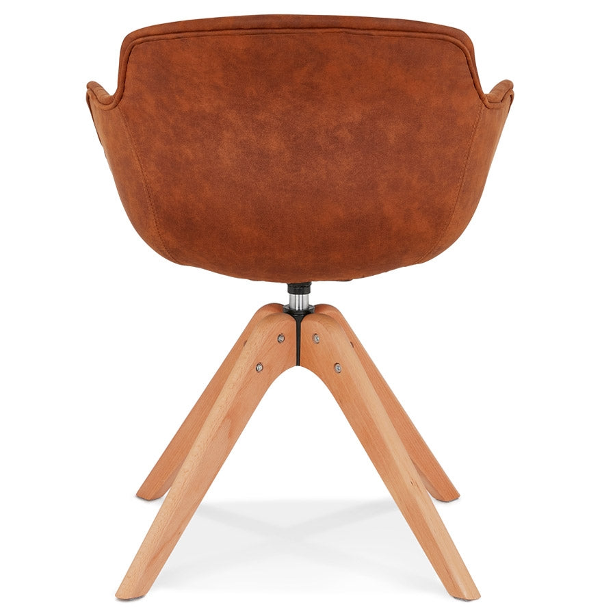 Valora | Luxe fauteuil met armleuningen – bruin microvezel, natuurlijk hout-OfficeKing