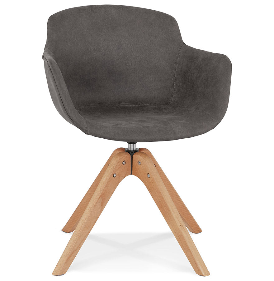 Verano | Luxe fauteuil met armleuningen – donkergrijs microvezel – natuurlijke houten poten