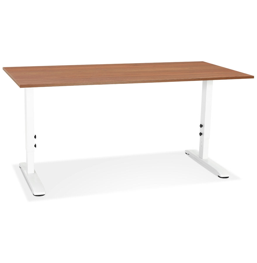 Natura | Hoogteverstelbaar bureau – luxe notenhout en wit metaal