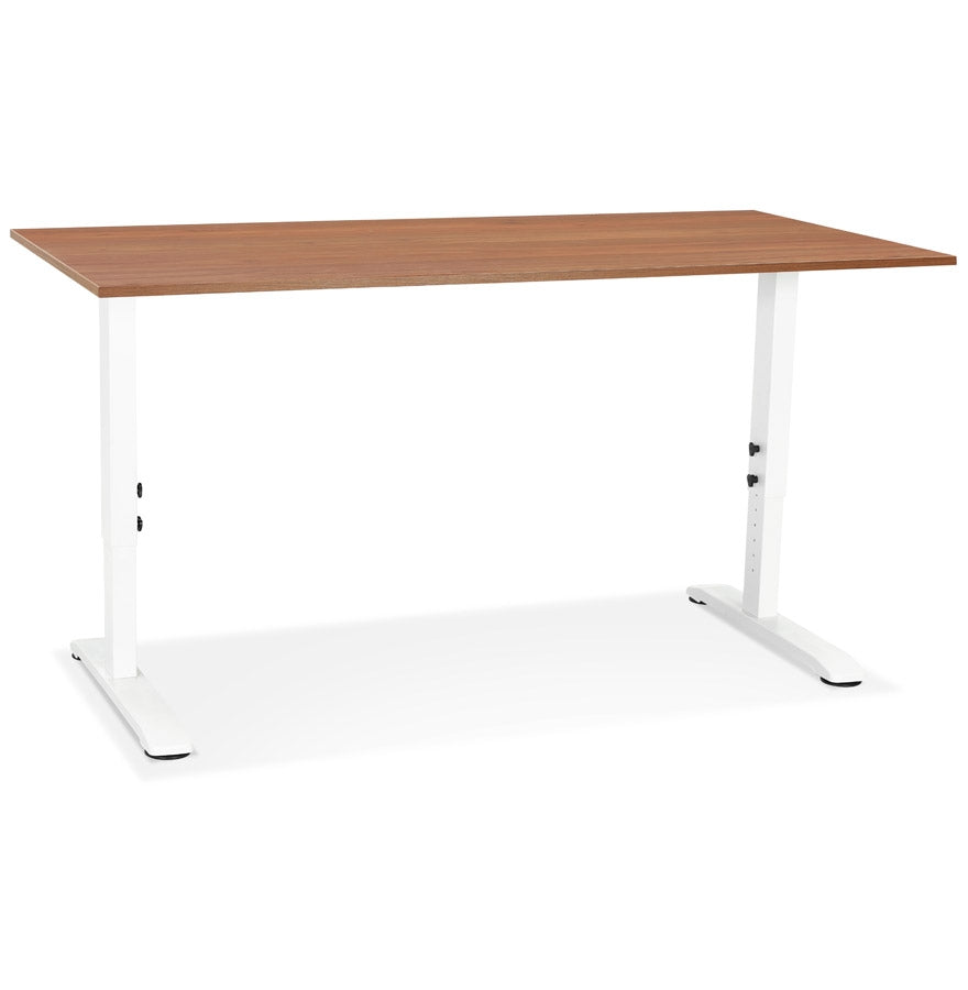 Natura | Hoogteverstelbaar bureau – luxe notenhout en wit metaal-OfficeKing