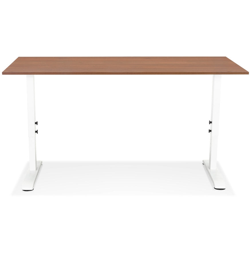 Natura | Hoogteverstelbaar bureau – luxe notenhout en wit metaal