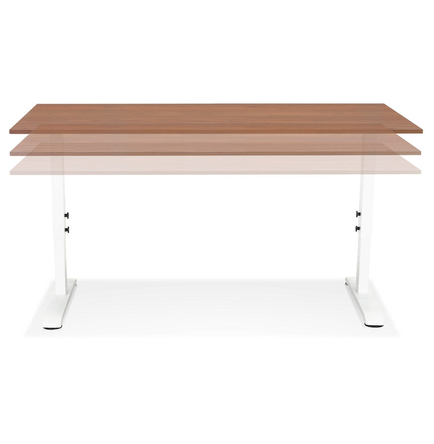 Natura | Hoogteverstelbaar bureau – luxe notenhout en wit metaal