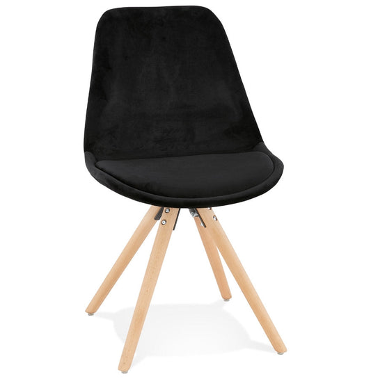 Veloria | Vintage zwarte fluwelen stoel – natuurlijk houten poten-OfficeKing