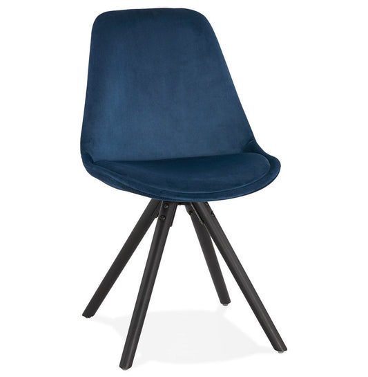 Veloria | Luxe blauwe fluwelen stoel met zwarte houten poten-OfficeKing