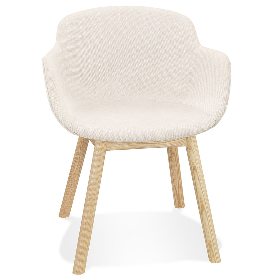 Veranova | Luxe beige fauteuil met armleuningen – natuurlijk houten poten