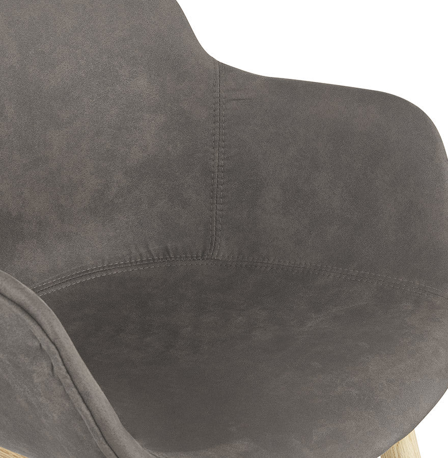 Rupertia | Luxe fauteuil met armleuningen - donkergrijs microvezel en natuurlijk hout