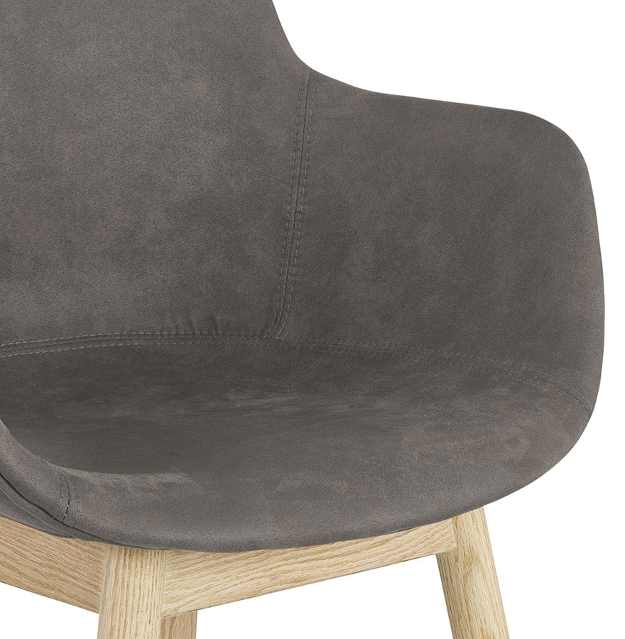 Rupertia | Luxe fauteuil met armleuningen - donkergrijs microvezel en natuurlijk hout