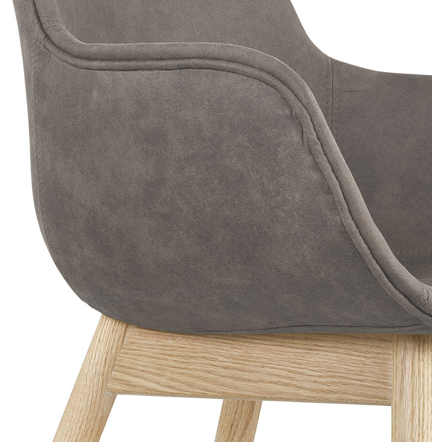 Rupertia | Luxe fauteuil met armleuningen - donkergrijs microvezel en natuurlijk hout