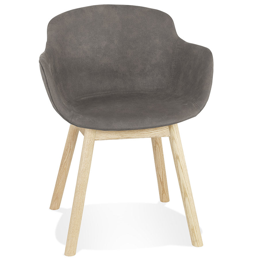 Rupertia | Luxe fauteuil met armleuningen - donkergrijs microvezel en natuurlijk hout