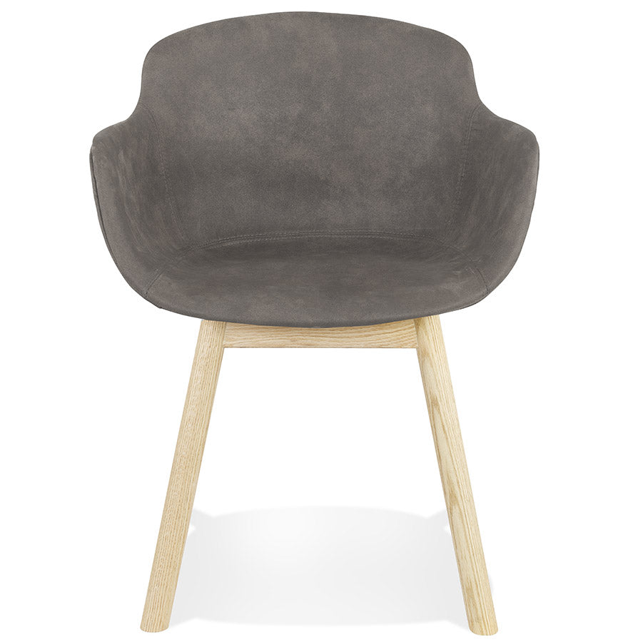 Rupertia | Luxe fauteuil met armleuningen - donkergrijs microvezel en natuurlijk hout