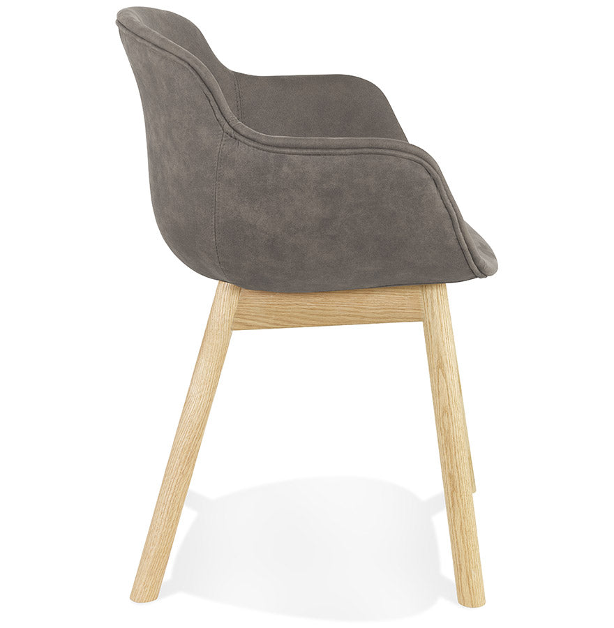 Rupertia | Luxe fauteuil met armleuningen - donkergrijs microvezel en natuurlijk hout