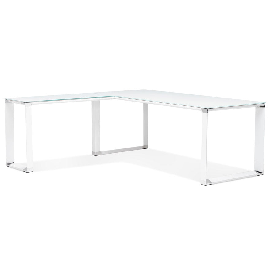 Elara | Luxe hoekbureau van wit glas – 200 cm – stijlvol en functioneel-OfficeKing