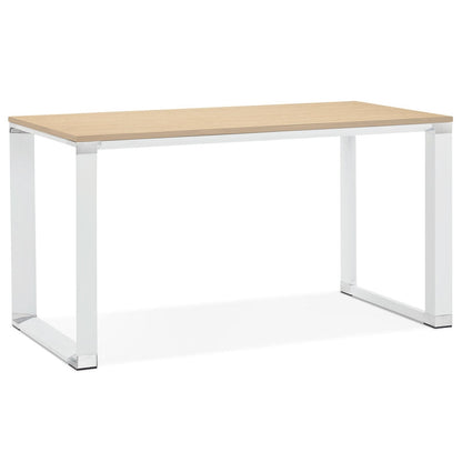 Klyra | Elegante houten bureau met natuurlijke afwerking en wit metaal-OfficeKing