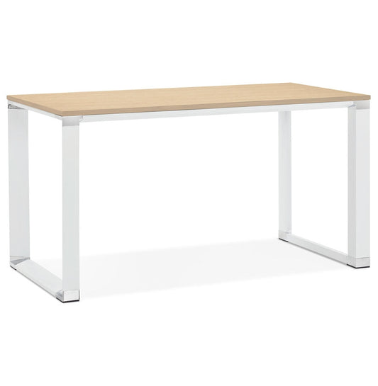 Klyra | Elegante houten bureau met natuurlijke afwerking en wit metaal-OfficeKing