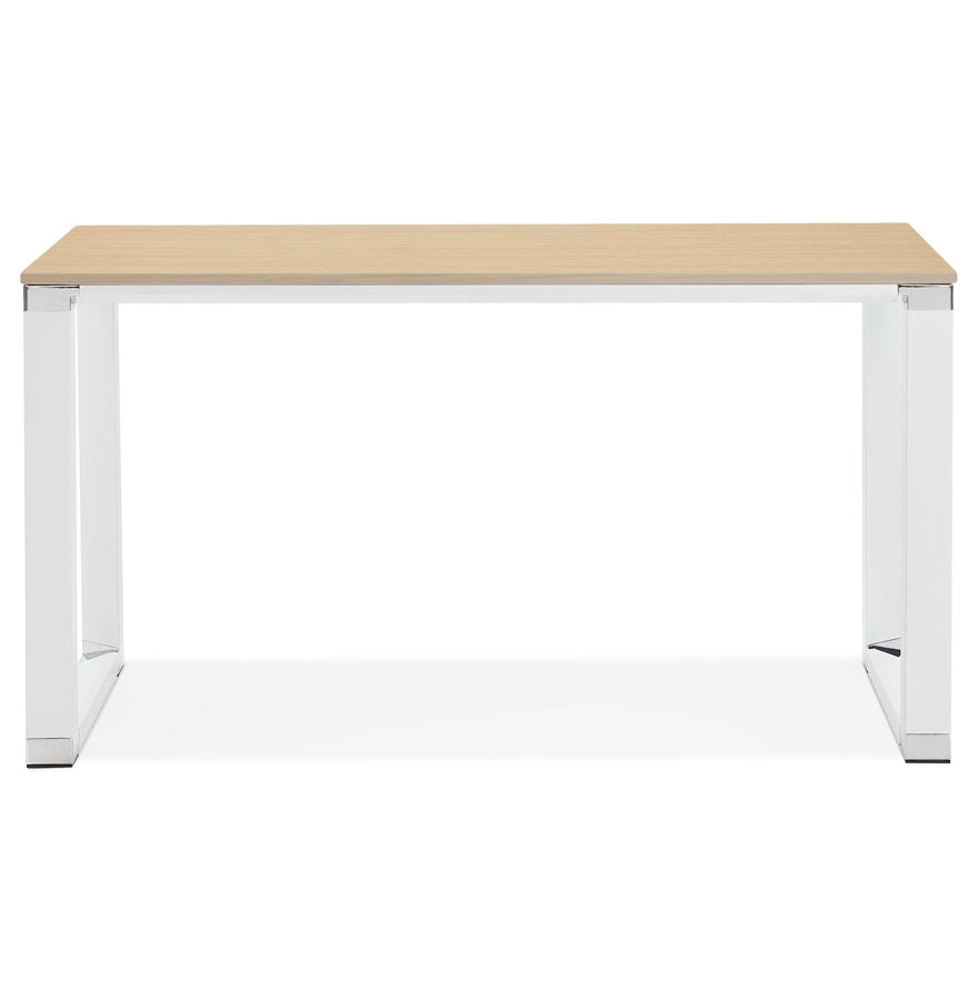 Klyra | Elegante houten bureau met natuurlijke afwerking en wit metaal-OfficeKing