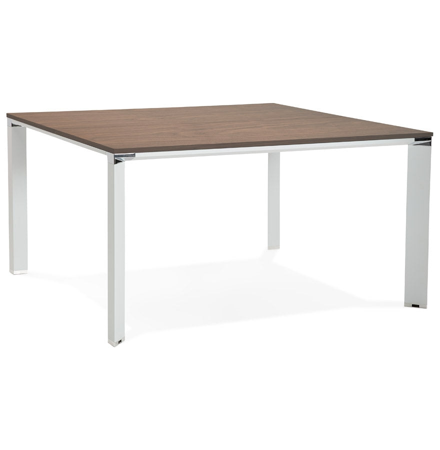 Elanora | Luxe vergadertafel met notenhout en wit metaal - 140x140 cm