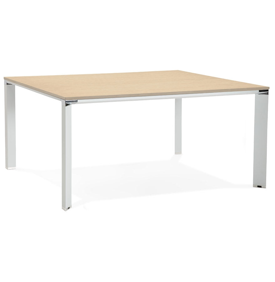 Alurea | Luxe vergadertafel met natuurlijk hout en wit metaal - 160x160 cm