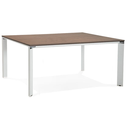Veridion | Luxe vergadertafel met notenhout en wit metaal – 160x160 cm-OfficeKing