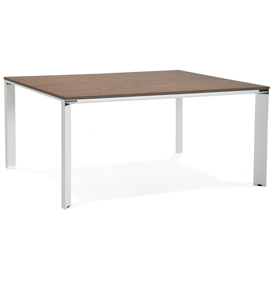 Veridion | Luxe vergadertafel met notenhout en wit metaal – 160x160 cm
